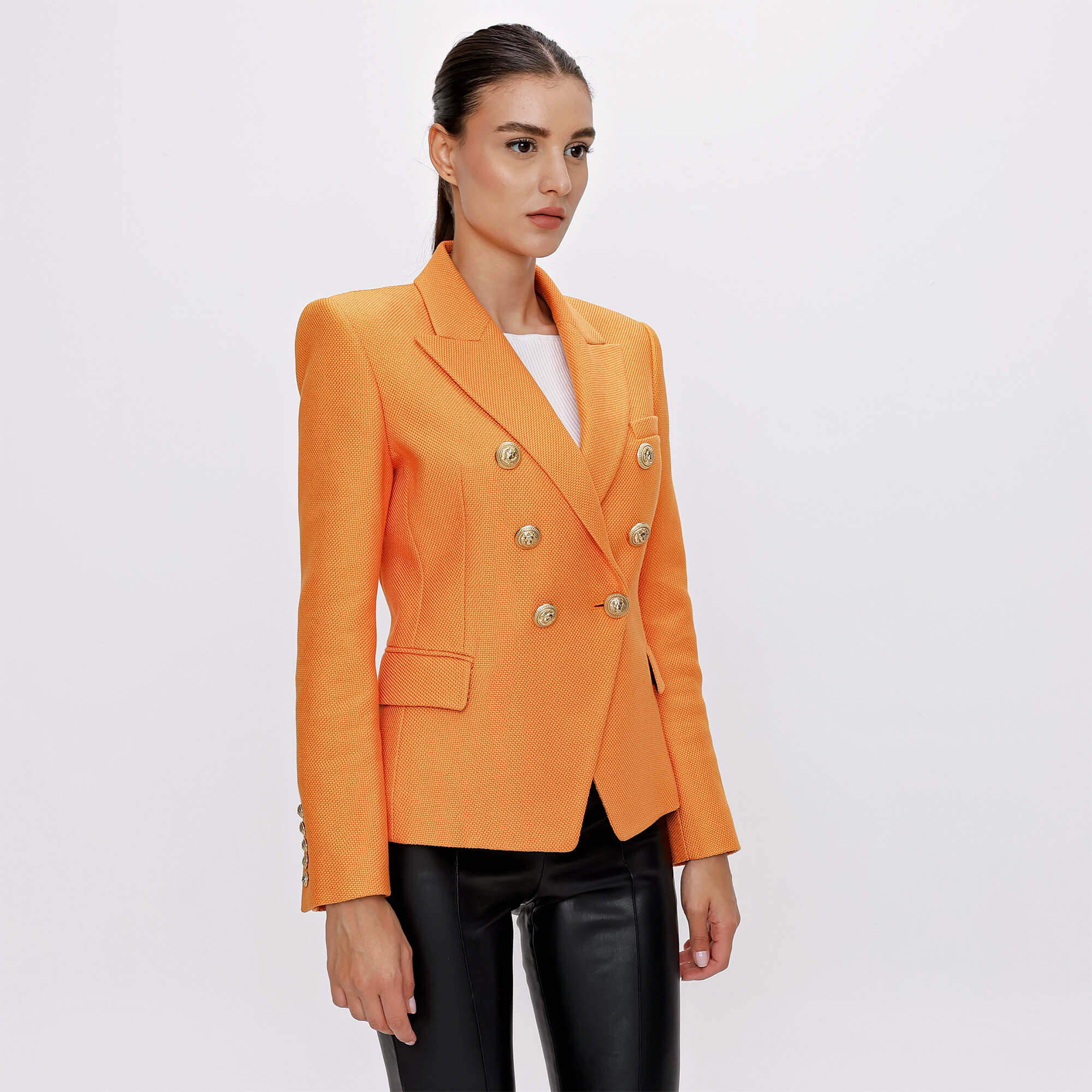 Balmain - Orange Gold Button Blazer Jacket